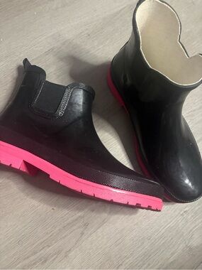 Macy's Black Chelsea Rain Boots with Pink Soles